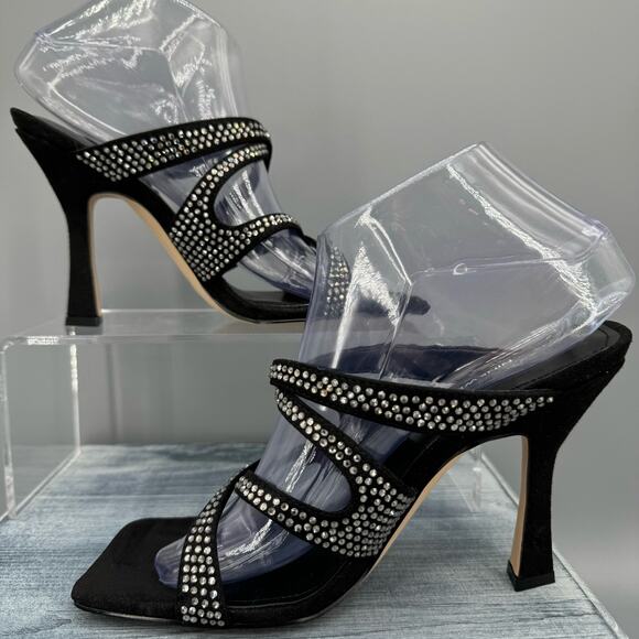 Nine West Adyson Embellished Square Toe Heeled Sandals Black Size 8M - Picture 2 of 10